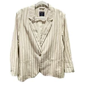 Abercrombie & Fitch XL Women's Blazer Linen‎ Cotton Stripe Blazer Beige Preppy